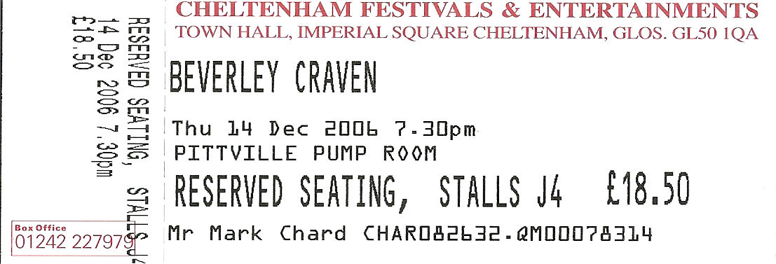 Beverley Craven Ticket